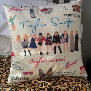 Taylor Swift Cream Pillow with Multicolor Illustrations